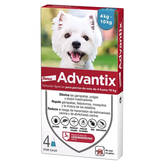Advantix Antiparasitic Pipettes For Dogs From 4 To 10 Kg 4 Units X 1 Ml