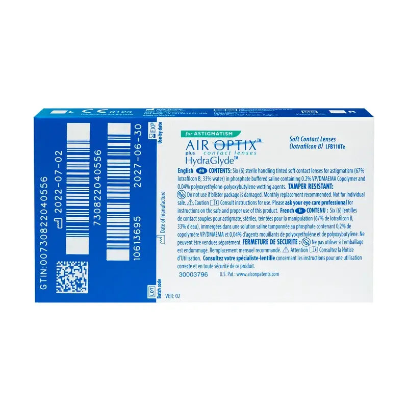 Air Optix Plus HydraGlyde Monthly Toric Lenses , 6 units - -6.00, -0.75, 130, 8.7, 14.50