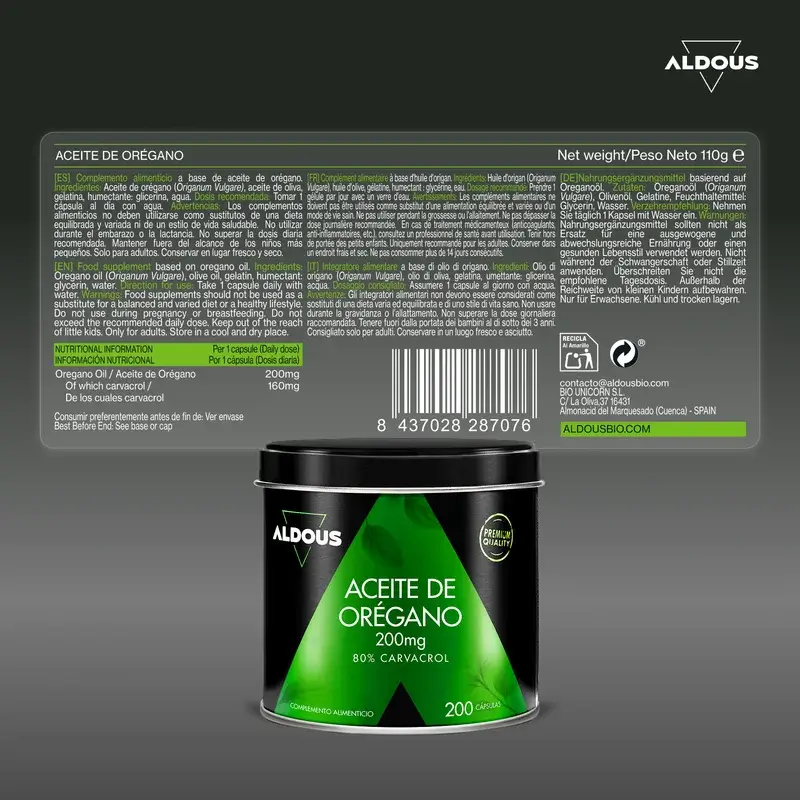 Aldous Bio Oregano Oil, 200 pearls