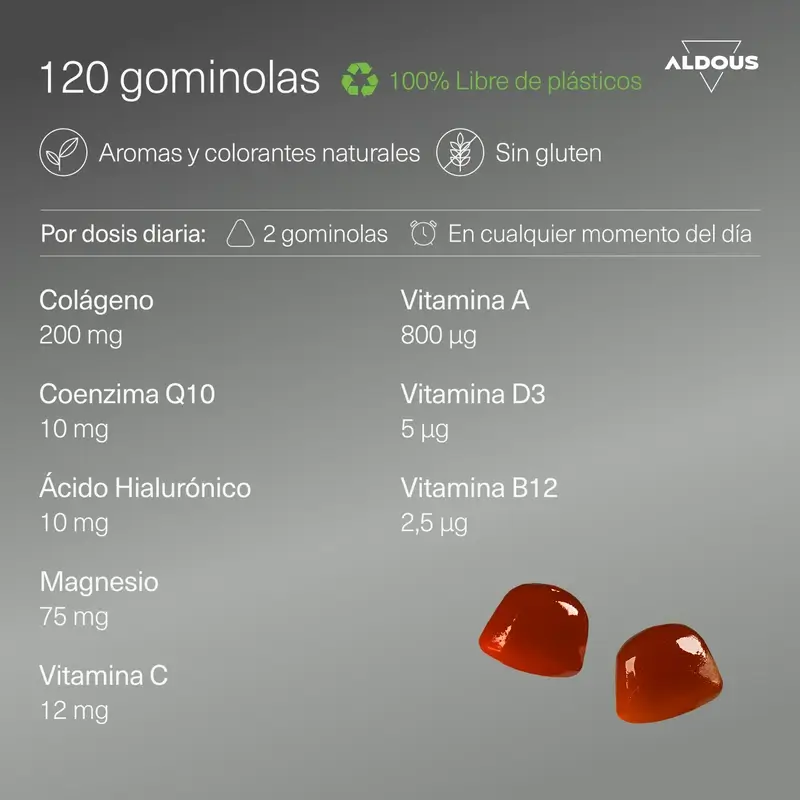 Aldous Bio Hydrolysed Collagen With Hyaluronic Acid, Coenzyme Q10, Zinc And Vitamins, 120 gummies
