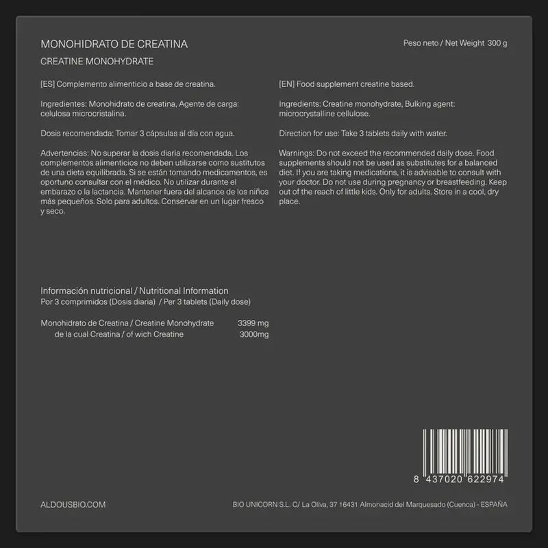 Aldous Bio Creatine Monohydrate , 200 tablets