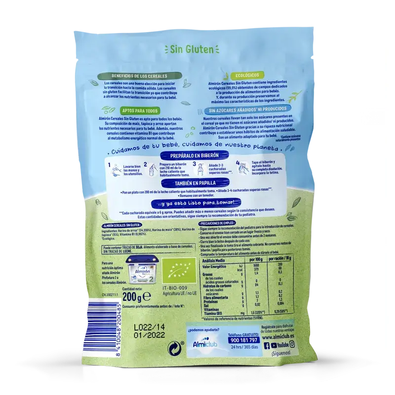 Almirón Organic Gluten Free Cereals, 200g