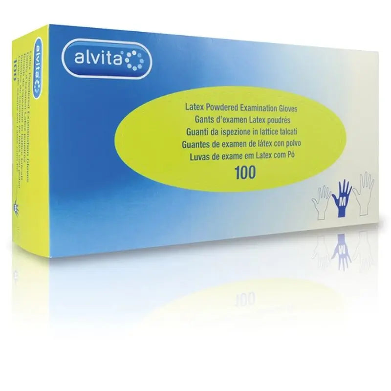 Alvita Latex Powdered Examination Gloves Size M, 100 pcs.