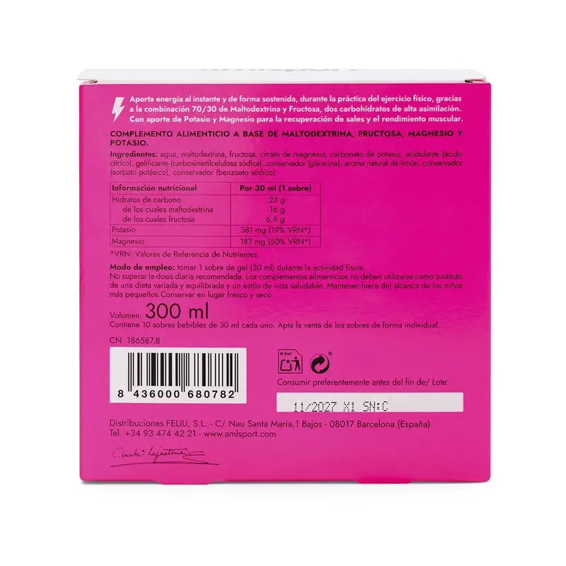 AML SPORT Glucomag 70/30 gel lemon flavour, 10 sachets of 30 ml