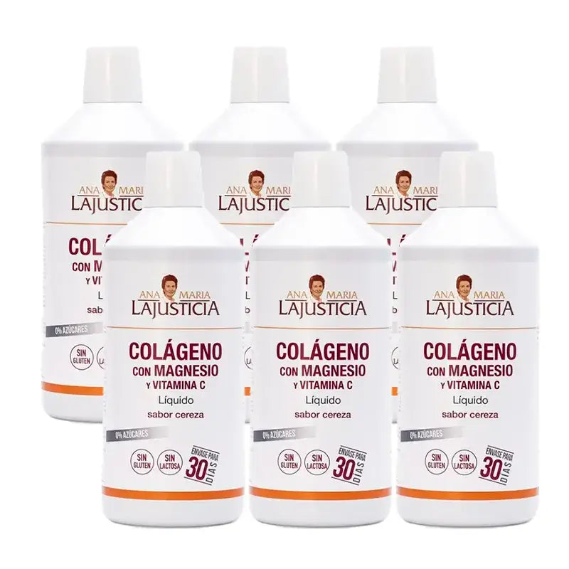Ana Maria Lajusticia Collagen with Magnesium + Vitamin C cherry flavour, Pack 6 x 1L