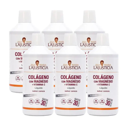 Ana Maria Lajusticia Collagen with Magnesium + Vitamin C cherry flavour, Pack 6 x 1L
