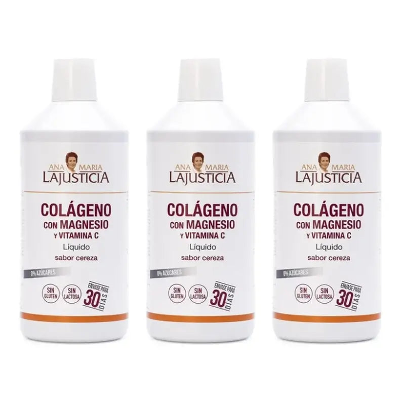Ana Maria Lajusticia Collagen with Magnesium + Vitamin C cherry flavour, 3x1 L