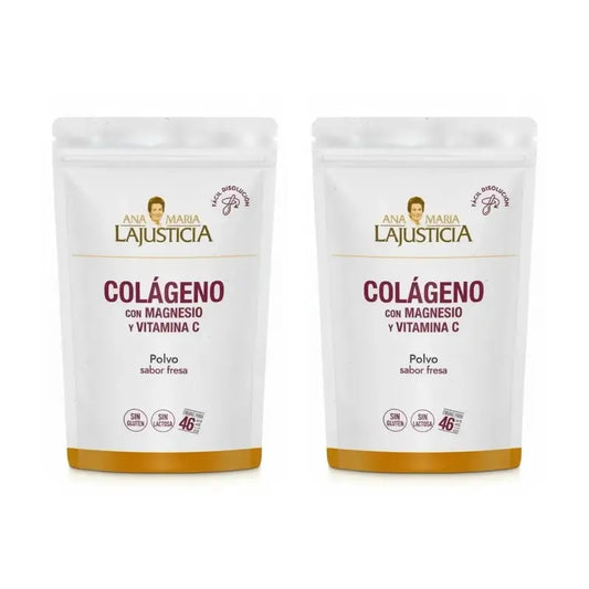 Ana Maria Lajusticia Collagen With Magnesium + Vit.C Strawberry Flavour Powder Doypack , 2x350 grams