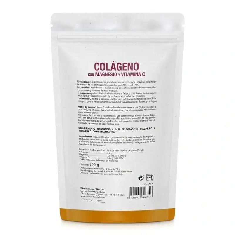 Ana Maria Lajusticia Collagen With Magnesium + Vit.C Strawberry Flavour Powder Doypack, 2x350 grams