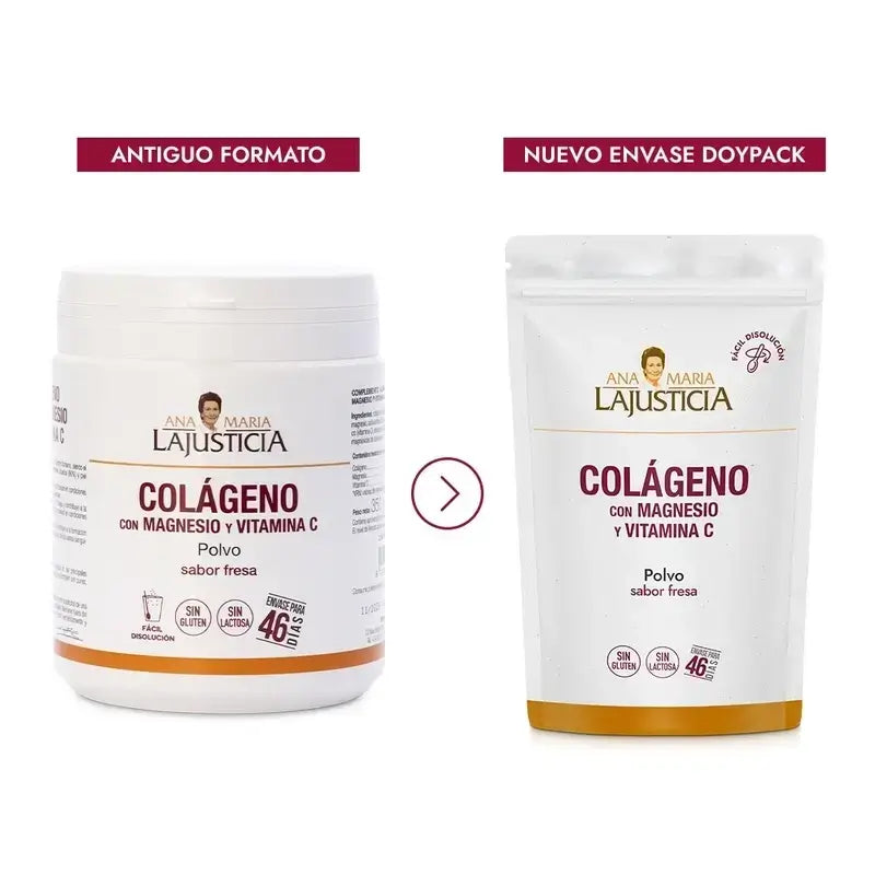 Ana Maria Lajusticia Collagen With Magnesium + Vit.C Strawberry Flavour Powder Doypack, 2x350 grams