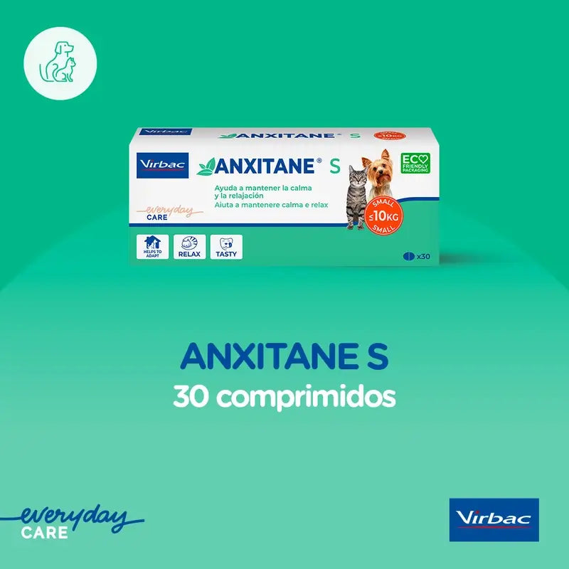 Virbac Anxitane S, 30 Relaxing Tablets For Cats and Dogs 0 - 10kg