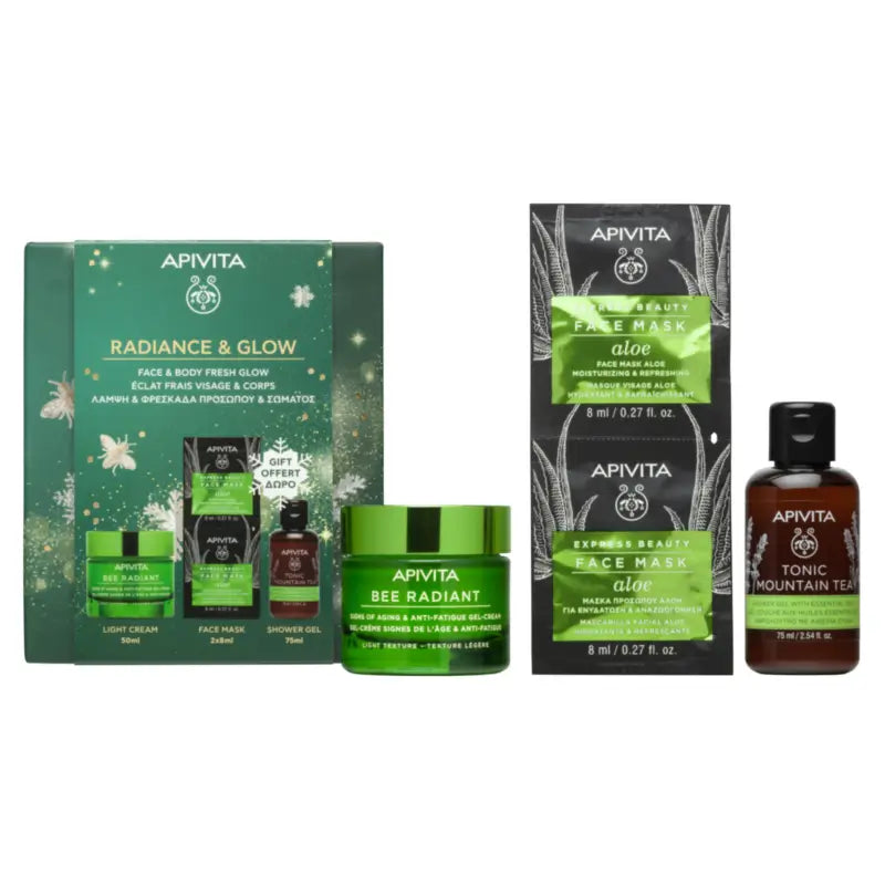 Apivita Bee Radiant Gift Set: Light Cream, 50 + 2*8 + 75 ml