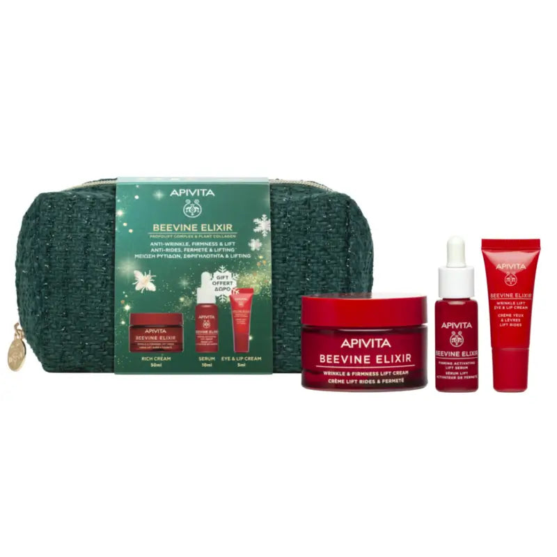 Apivita Beevine Elixir Skincare Set: Rich Cream + Free Gifts, 50 + 10 + 5 ml