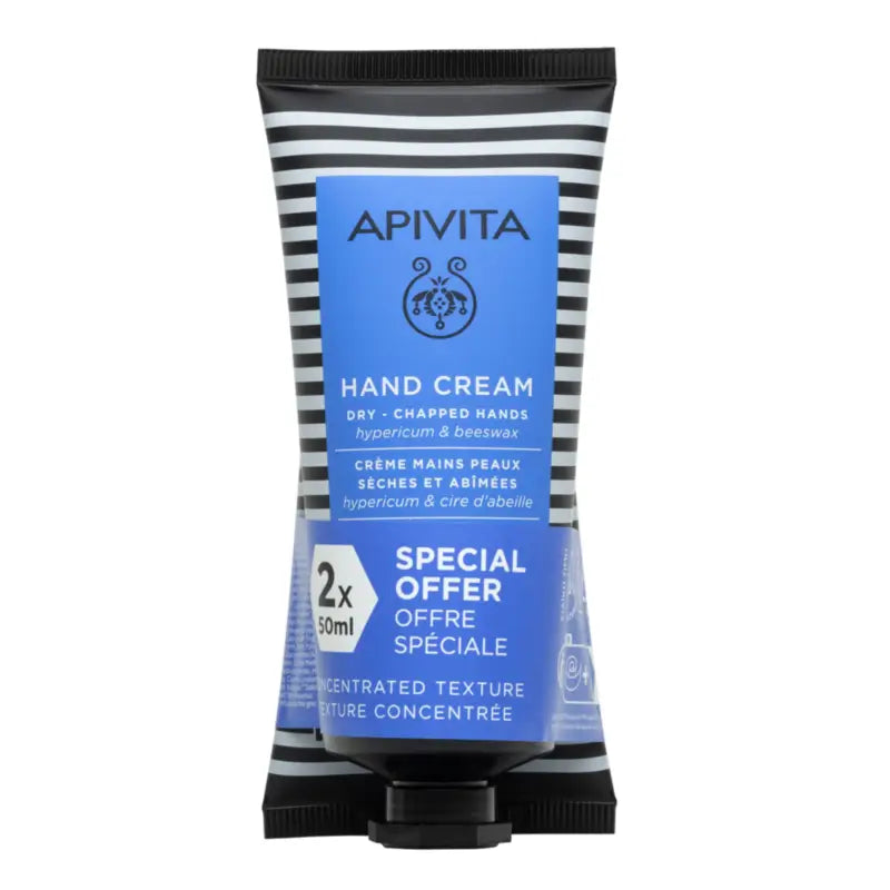 Apivita Duplo Hand Cream for Dry, Chapped Hands with St. John’s Wort 2 x 50ml