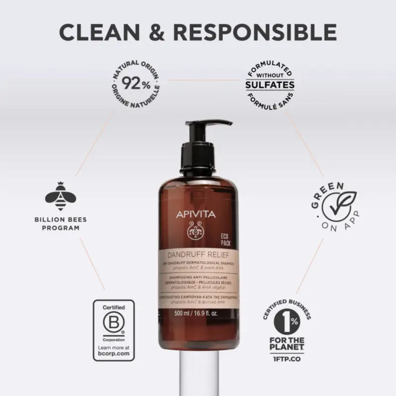 Apivita Ecopack – Dermatological Shampoo for Dry Dandruff, 500 ml