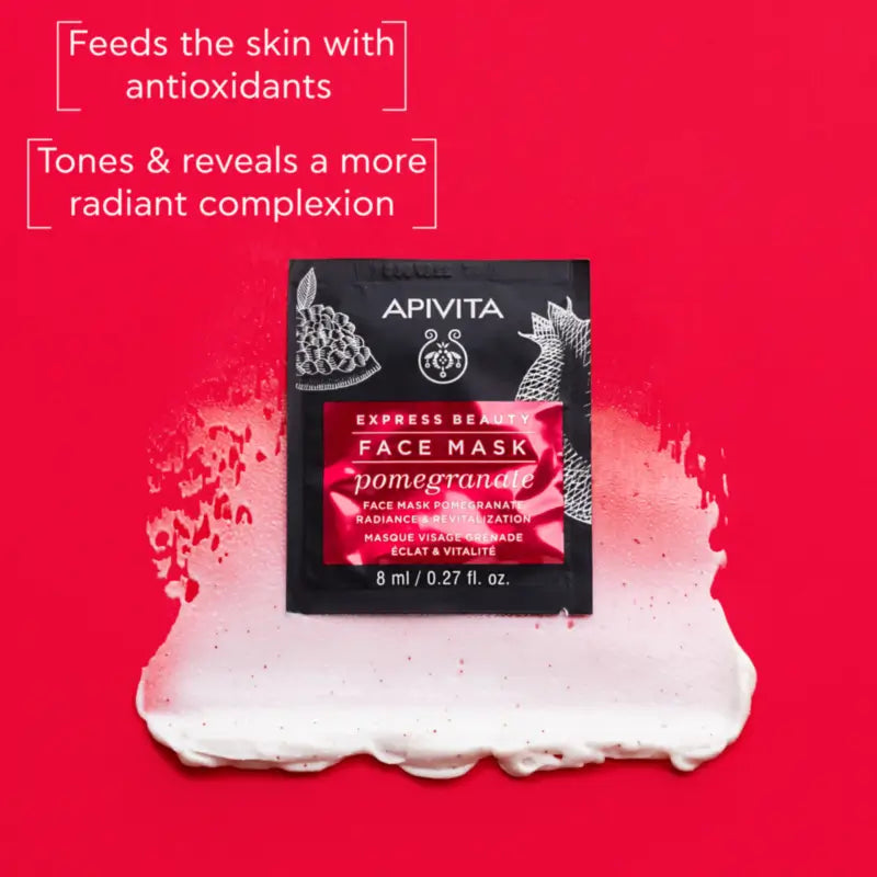 Apivita Express Beauty Pomegranate Facial Mask - Brightening & Revitalising, 2x8 ml