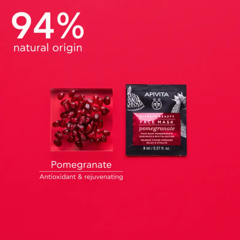 Apivita Express Beauty Pomegranate Facial Mask - Brightening & Revitalising, 2x8 ml