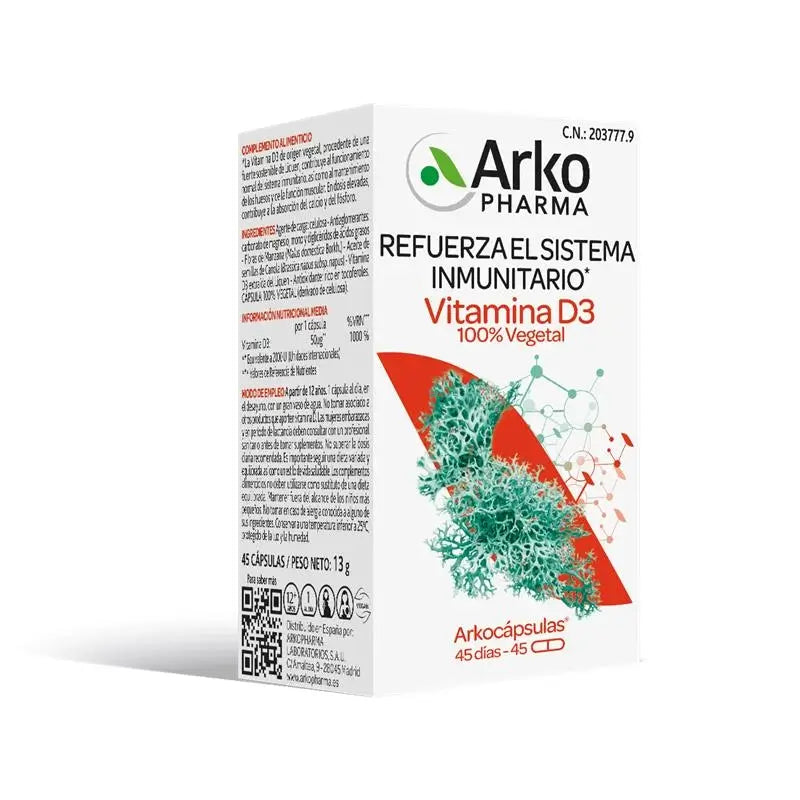 Arkopharma Arkocápsulas Vitamin D3 100% Vegetal, 45 capsules