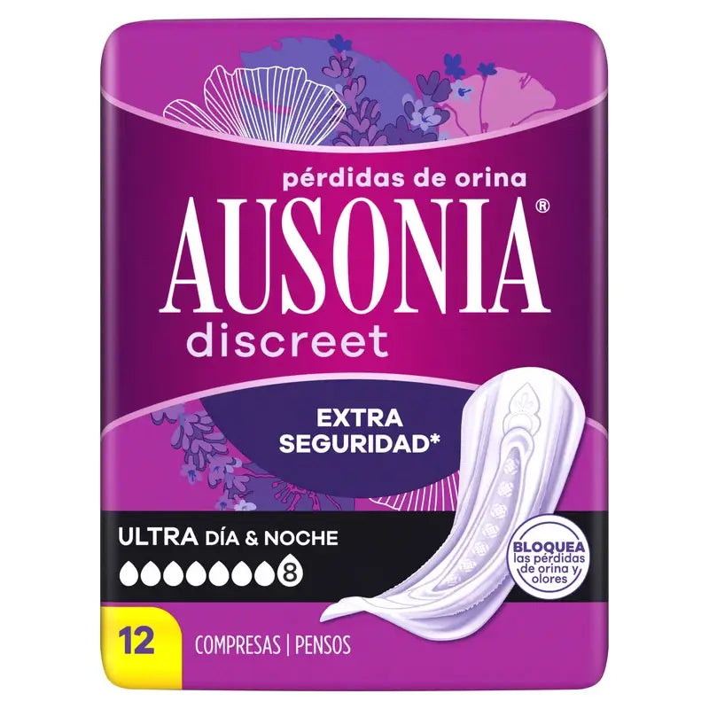 Ausonia Discreet Day & Night Ultra Urine Loss Pads, 12 Units
