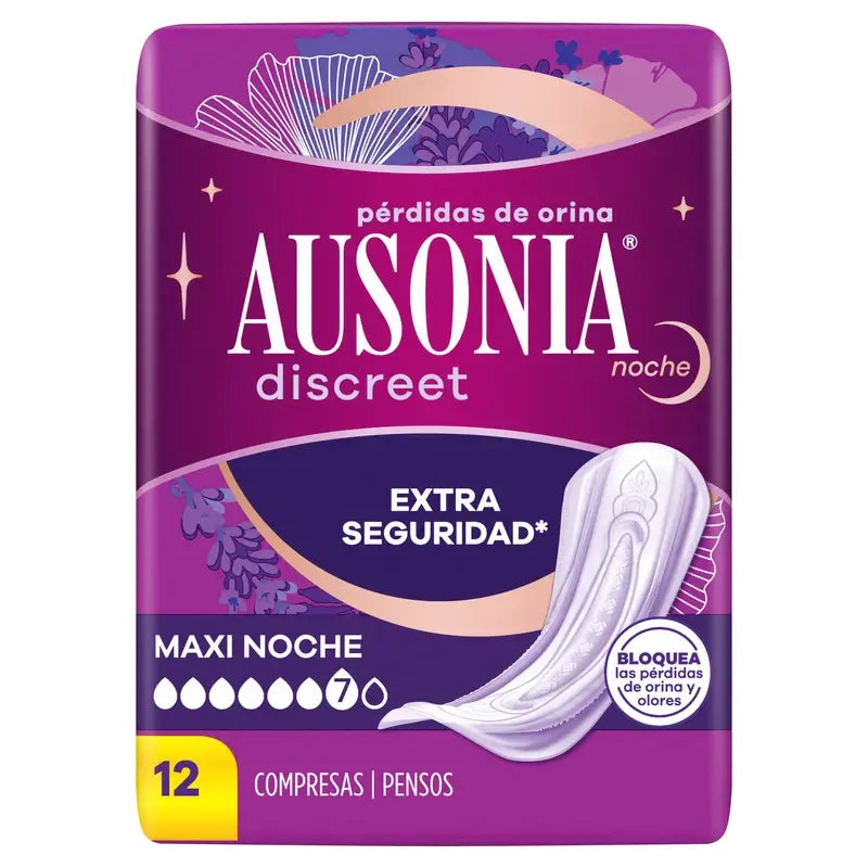 Ausonia Discreet Maxi Nighttime Urine Loss Pads, 12 Units