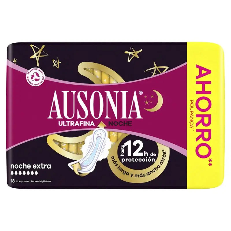 Ausonia Ultrafine Menstrual Night Extra Pads With Wings, 18 Units