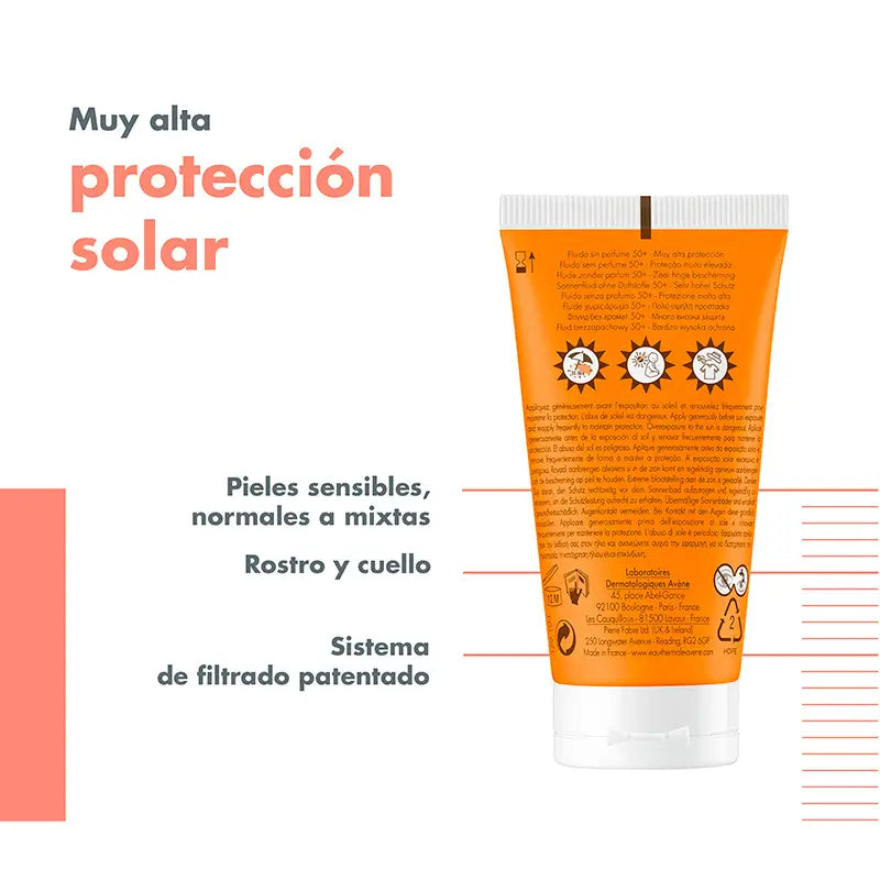 Avène Unscented Sunscreen Fluid SPF 50+, 50 ml