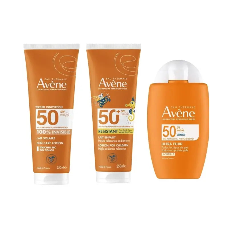 Avène Ultra Invisible Fluid Spf50 50 Ml + Invisible Milk Spf 50 250 Ml + Children's Milk Spf 50+ 250 Ml
