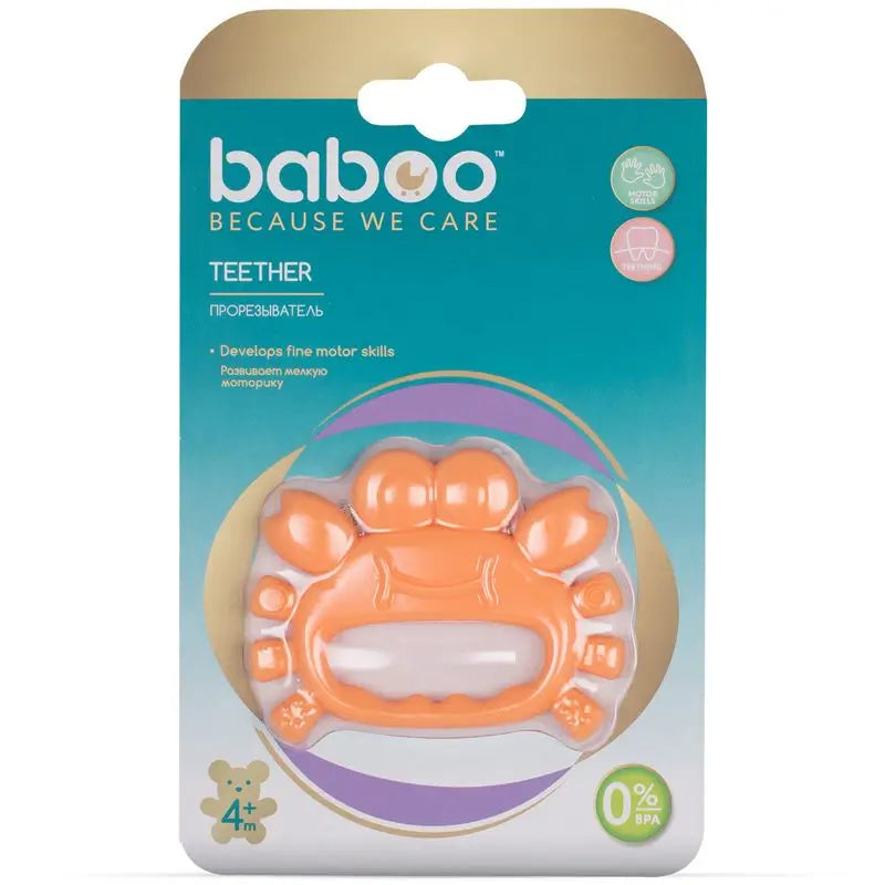 Baboo Crab Teether Silicone Teether, 4+ Months Orange
