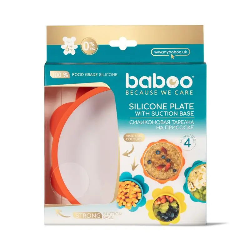 Baboo Non-Slip Silicone Plate, 6+ Months Orange