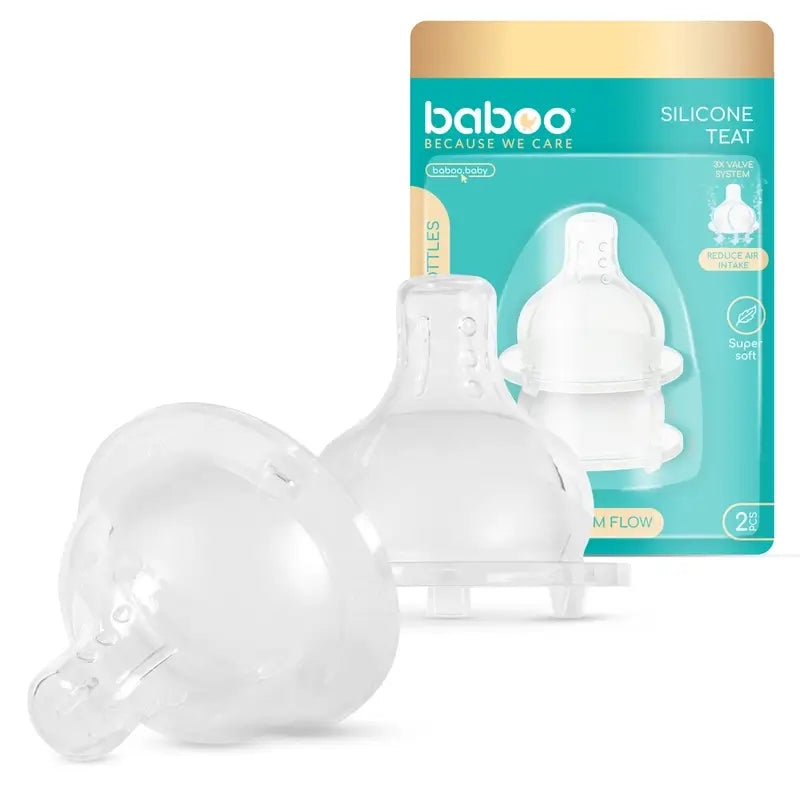 Baboo Wide Neck Anti-colic Teats Fast Flow, 6+ Months , 2 pieces