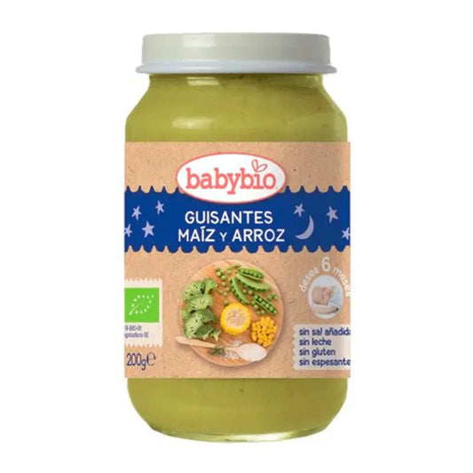 Babybio Buenas Noches Peas-Maiz-Rice, 200 g