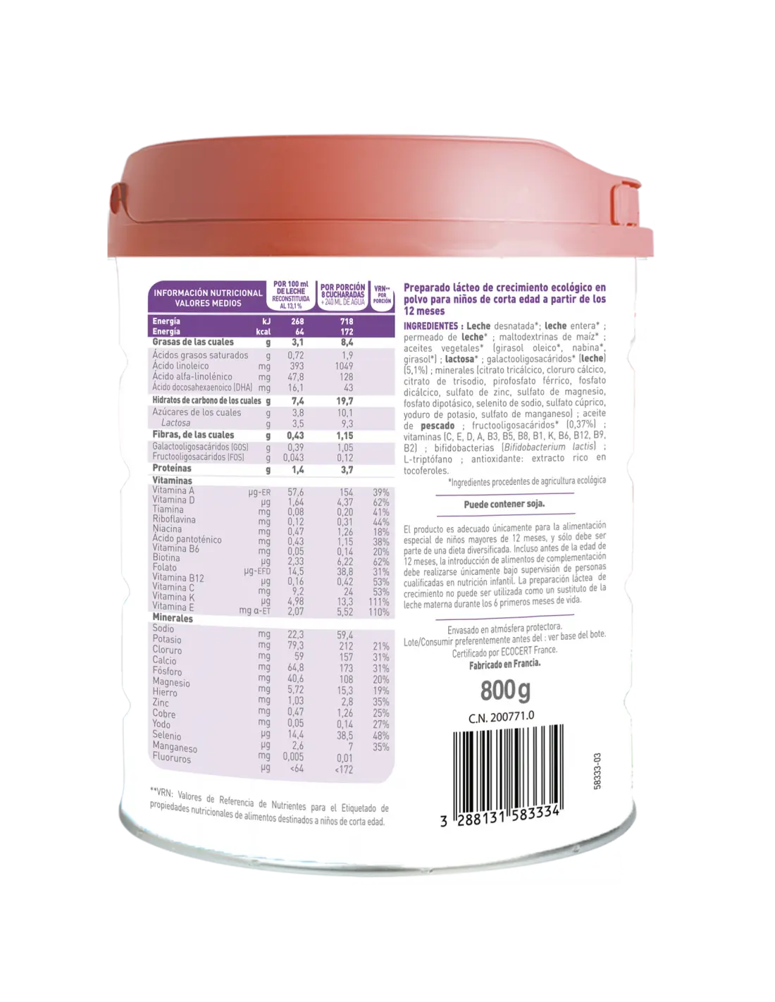 Babybio Optima 3 Cow's Milk 12-36 Months, 800g