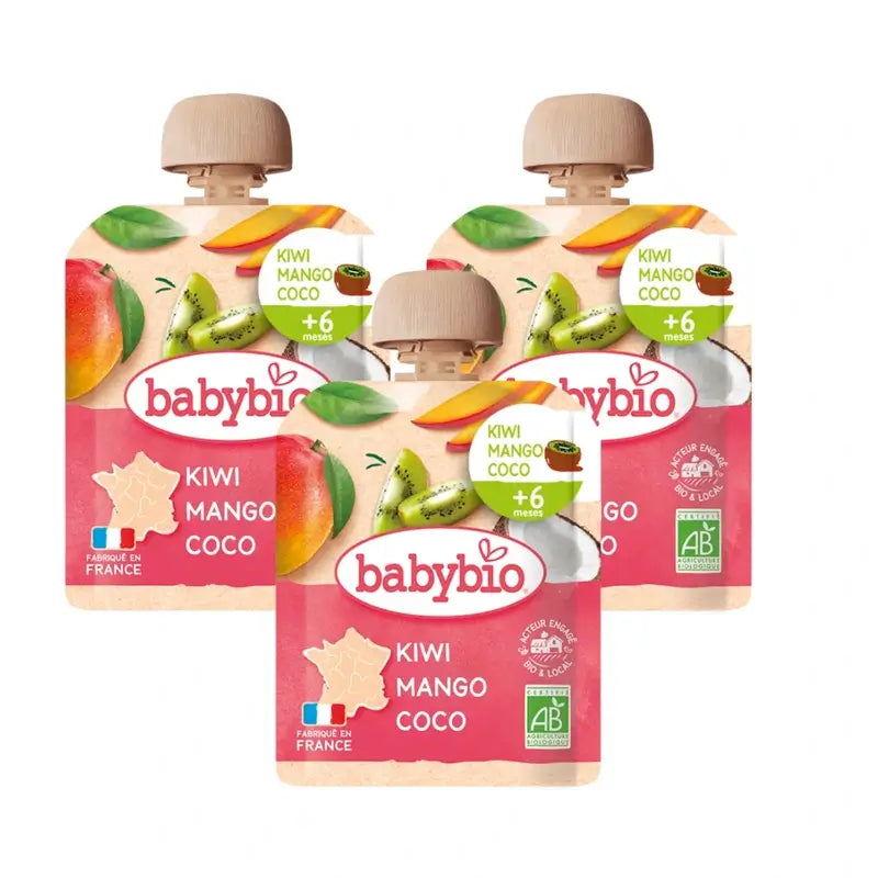 Babybio Pouch Kiwi Mango Coconut, Pack 3 x 90 g