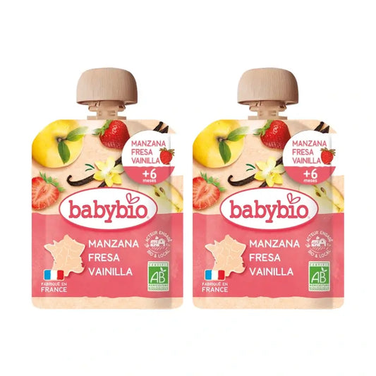 Babybio Pouch Apple Strawberry Vanilla, Pack 2 x 90 grams