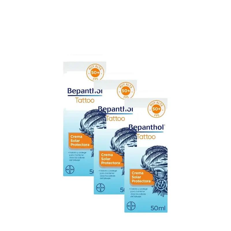 Bepanthol Tattoo Sun Cream SPF50, Pack of 3 x 50 ml