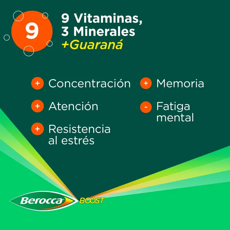 Berocca Boost Magnesium, Vitamins and Minerals with Guarana, 15 Effervescent Tablets