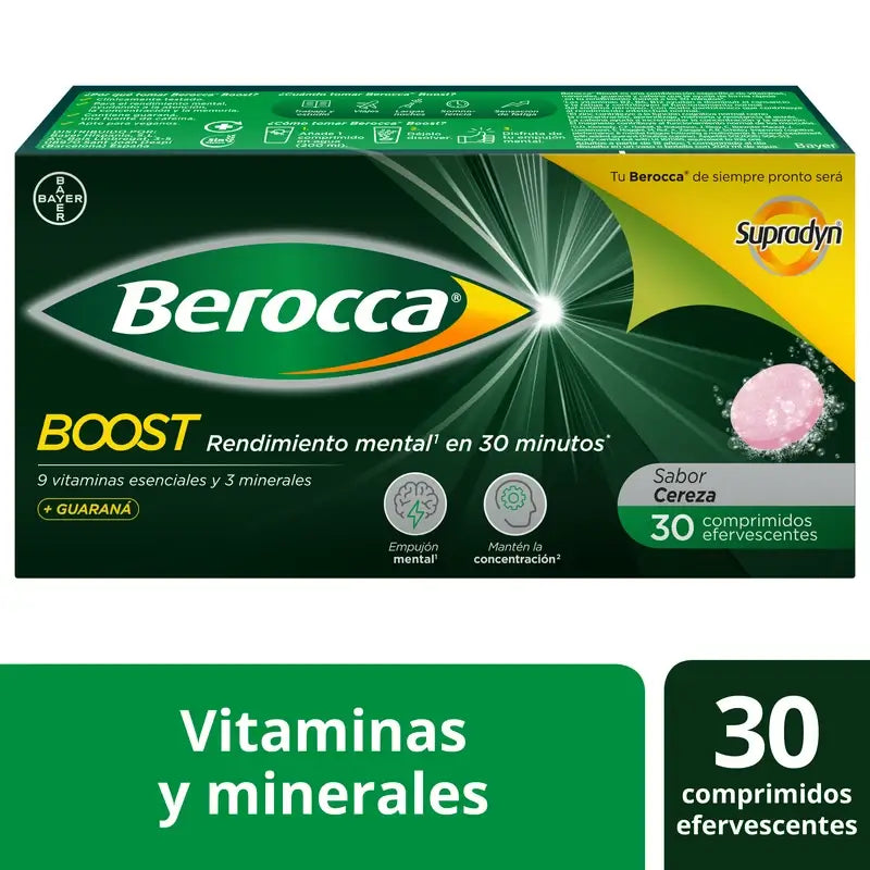 Berocca Boost Magnesium, Vitamins and Minerals with Guarana, 30 Effervescent Tablets