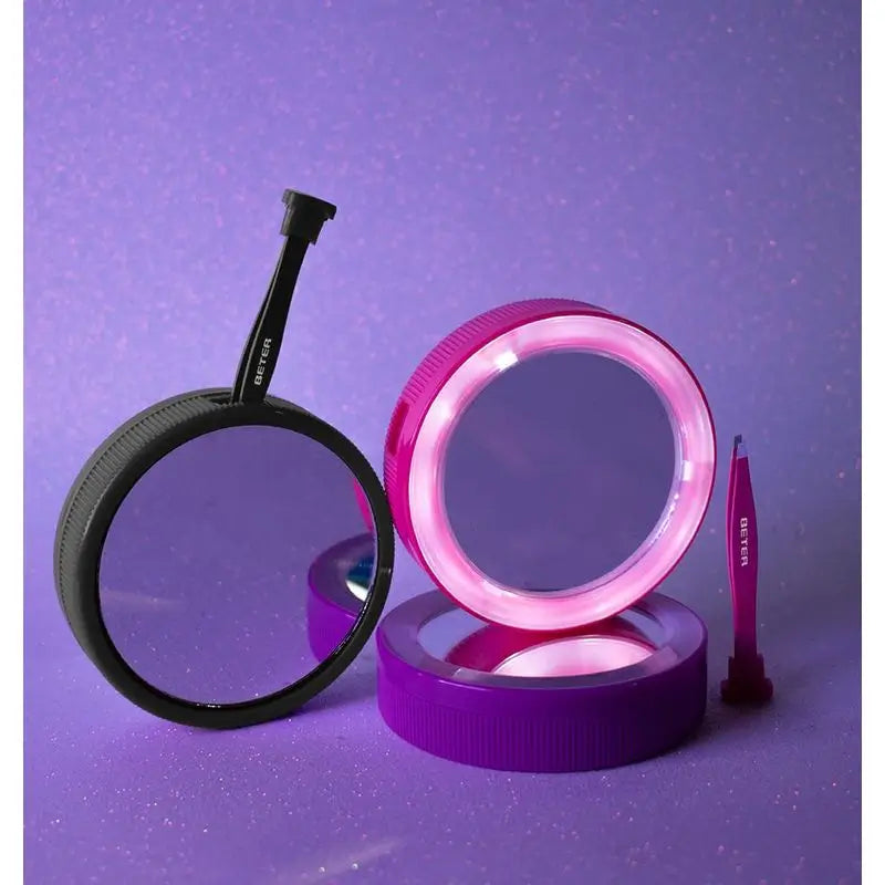 Beter Oooh! Double Mirror With Led Light And Slanted Tip Tweezers