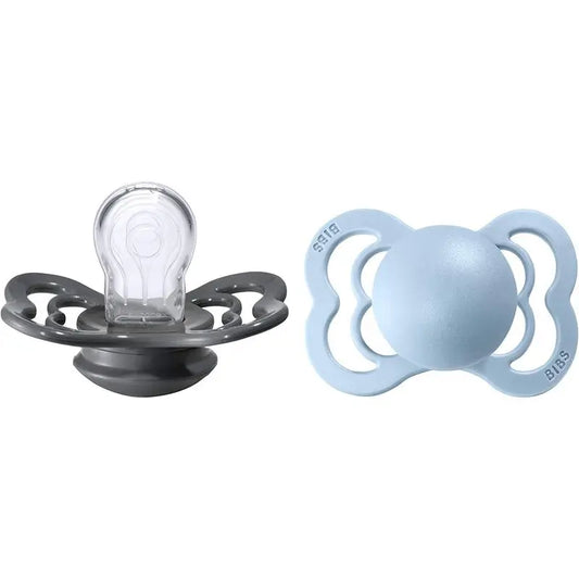 BIBS 2 Soothers Supreme Iron/Baby Blue Silicone 0/6 Months
