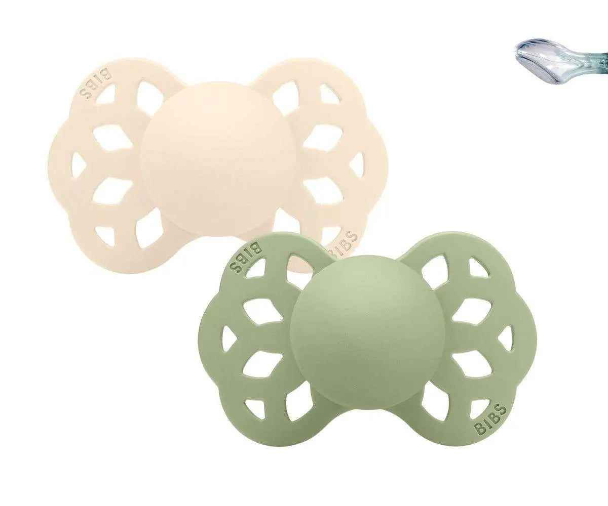 Bibs 2 Pacifiers Infinity Anatomical Ivory/Sage 0-6 Months