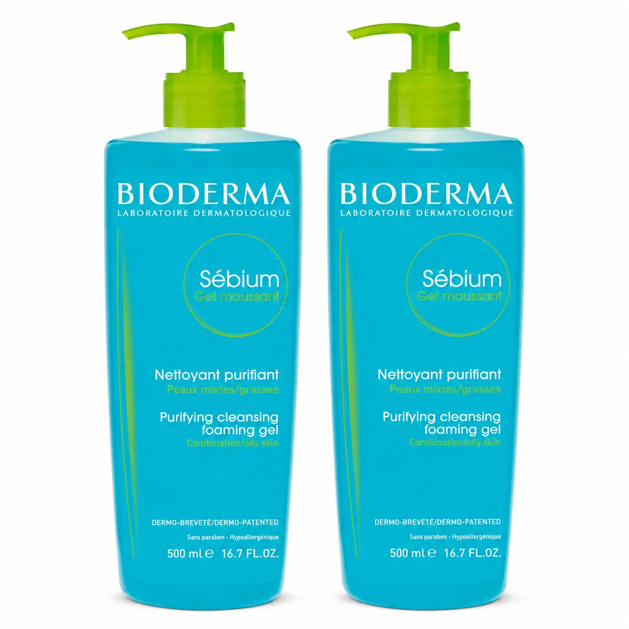 Bioderma Sebium Purifying Foaming Gel 500 ml, pack of 2