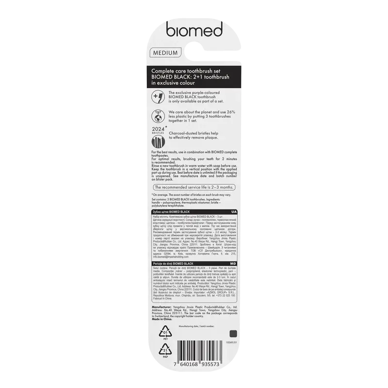 Biomed Toothbrush Black , 3 pieces
