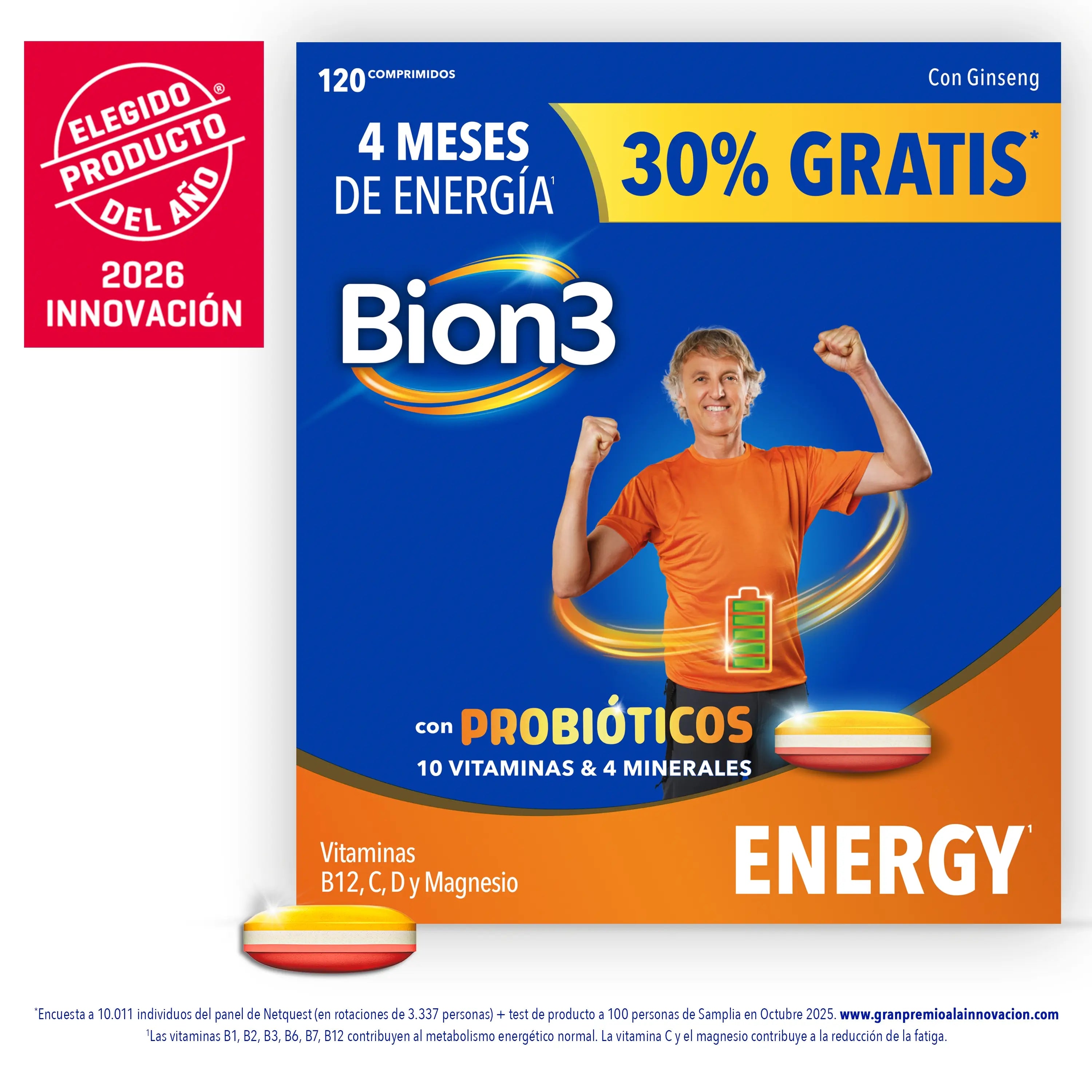 Bion3 Energy Multivitamin Tablets with Probiotics, Vitamin B12, C and Magnesium