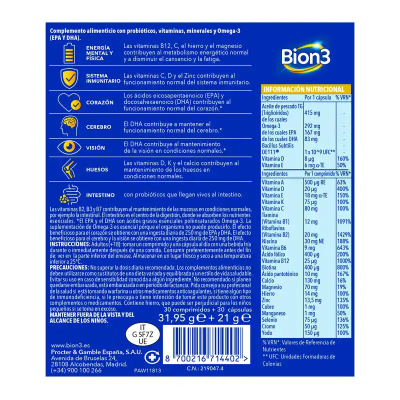 Bion3 Multi & Omega-3 With Probiotics, 60 capsules