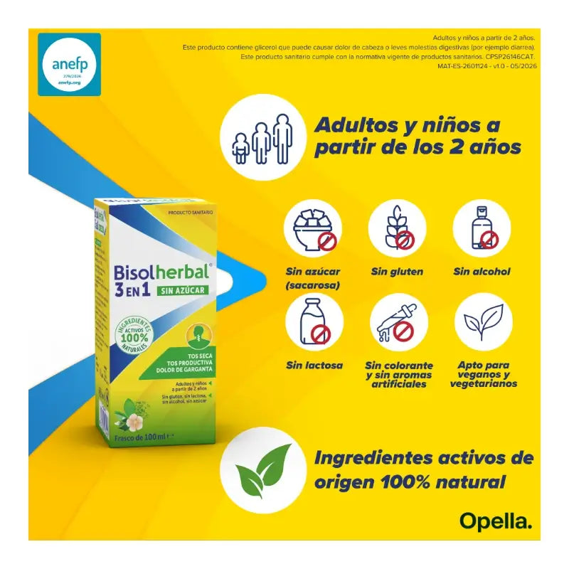 Bisolherbal 3-in-1 Sugar-Free Syrup, 100 ml Bottle