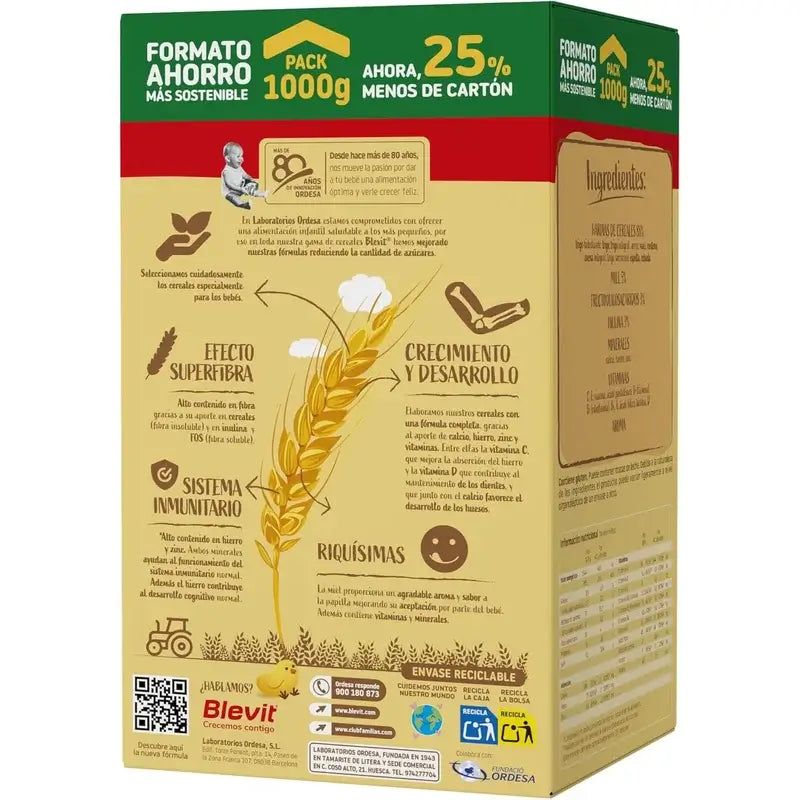 Blevit Baby Food Superfibre 8 Cereals & Honey, 1000 grs.