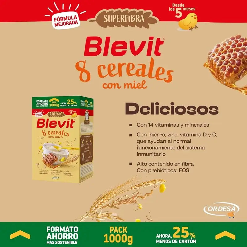 Blevit Baby Food Superfibre 8 Cereals & Honey, 1000 grs.