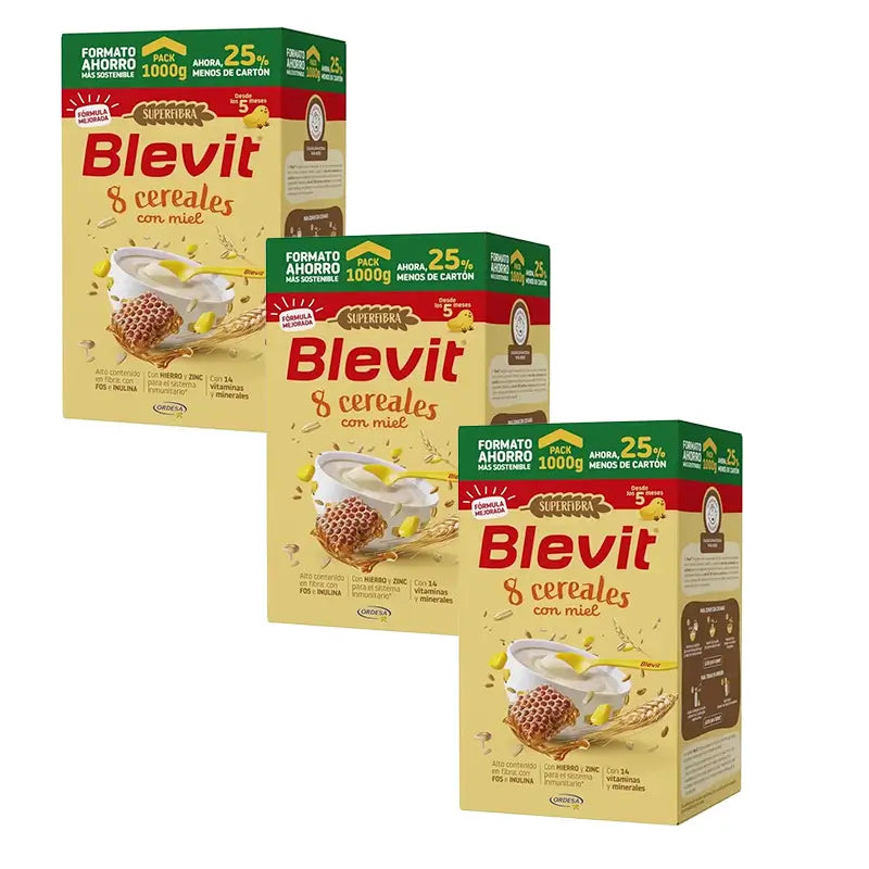 Blevit Baby Food Superfibre 8 Cereals & Honey, 3X1000 Grs