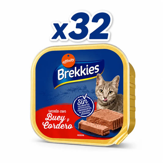 Brekkies Cat, Beef and Lamb Tub, 100 g, pack of 32