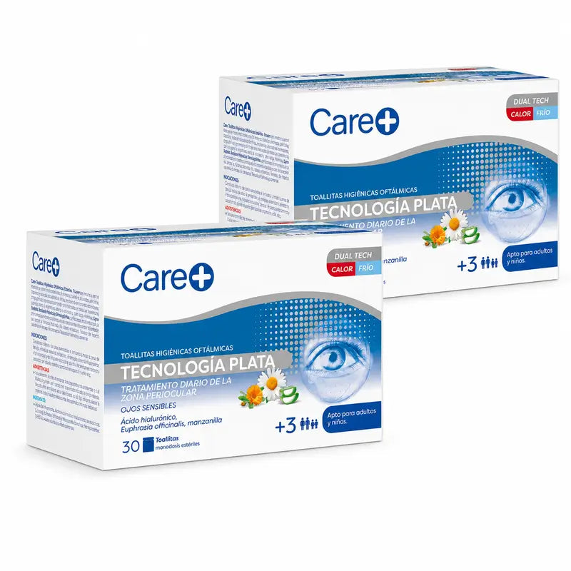 Care+ Ophthalmic Wipes Silver Technology, Pack 2 x 30 Units